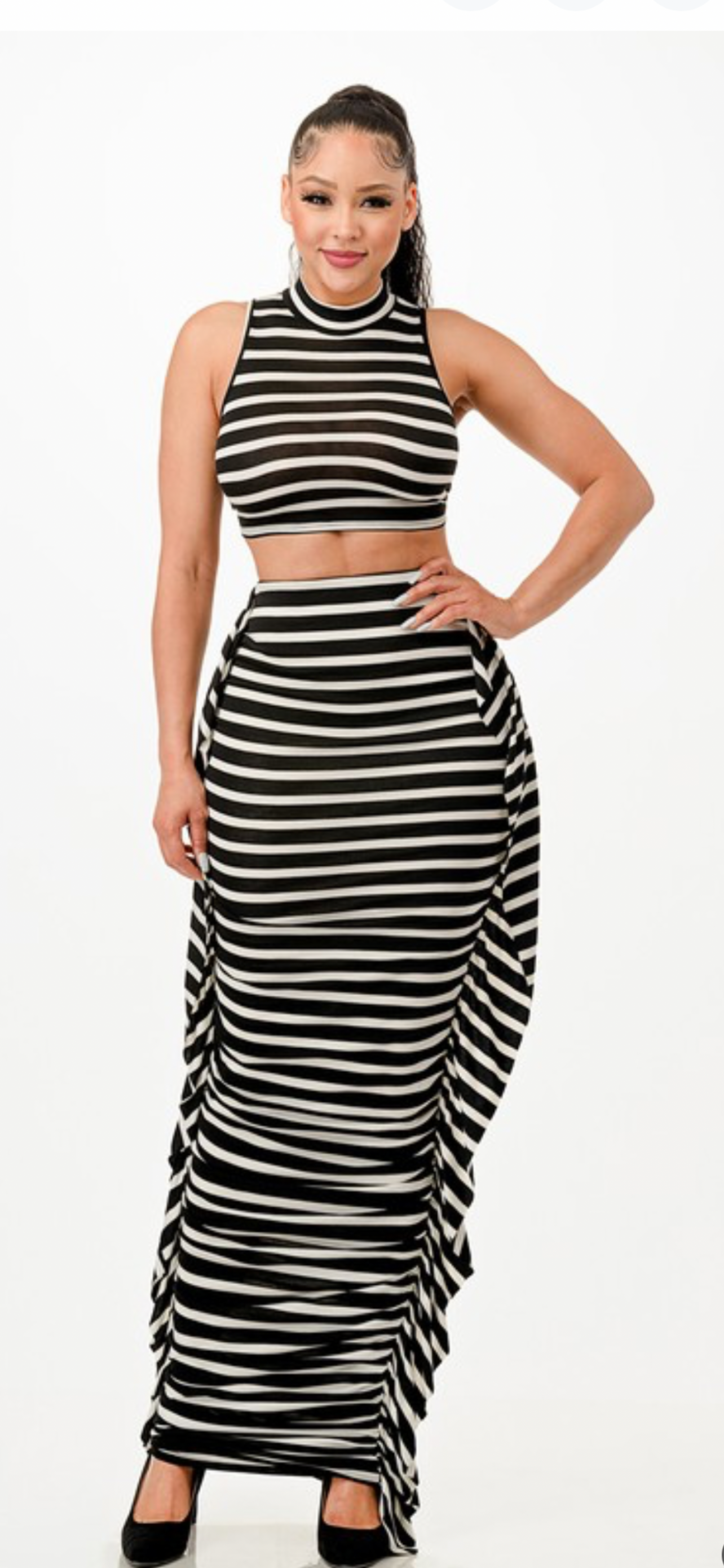 Black and white striped top and skirt outlet set